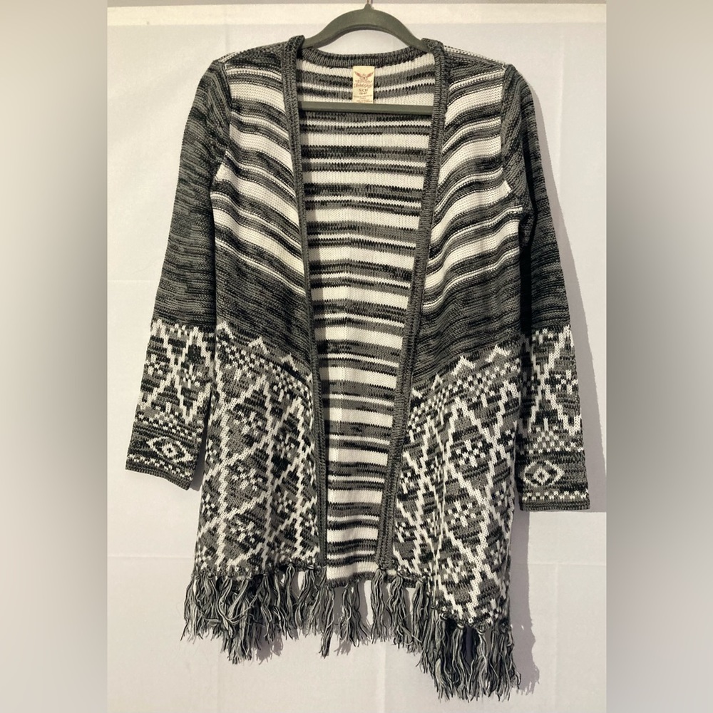Women’s Faded Glory Black/Grey/White Cardigan sweater, Size Small